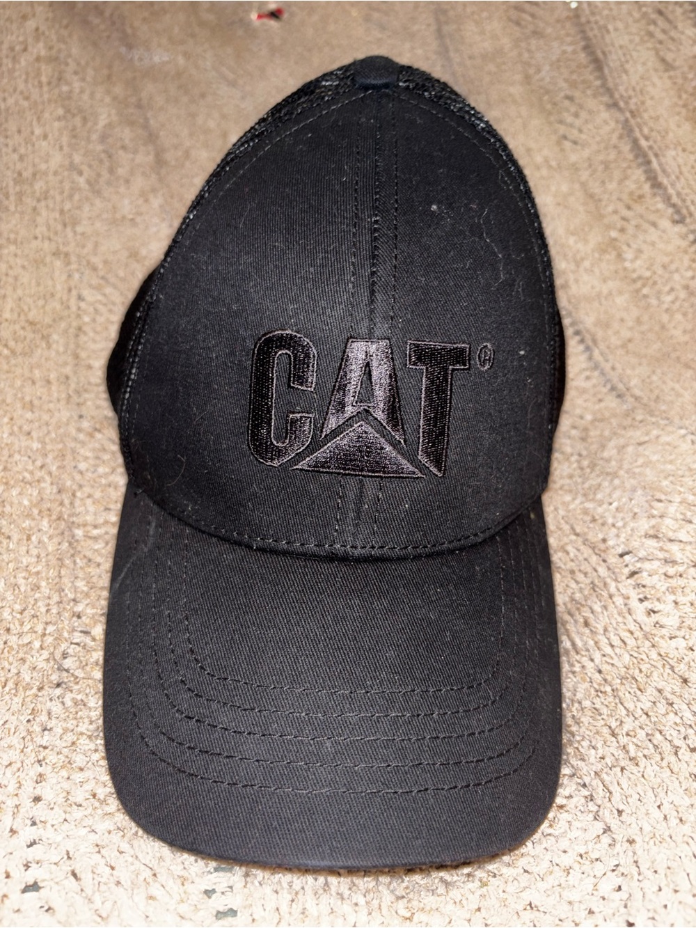 Caterpillar CAT Black Trucker Mesh Snapback Hat Cap Embroidered Logo